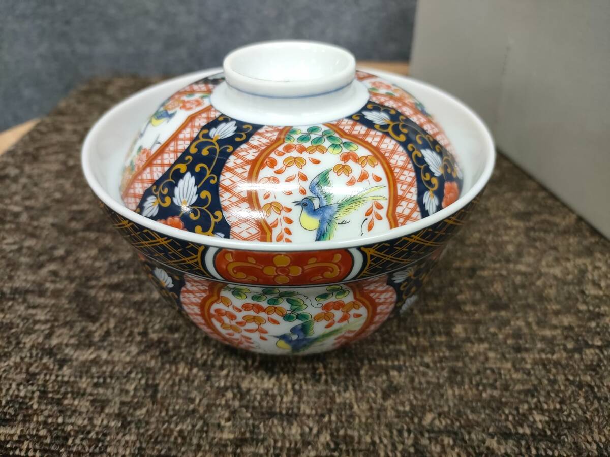 錦花鳥蓋付鉢 どんぶり 陶器 5個セット 食器拍卖