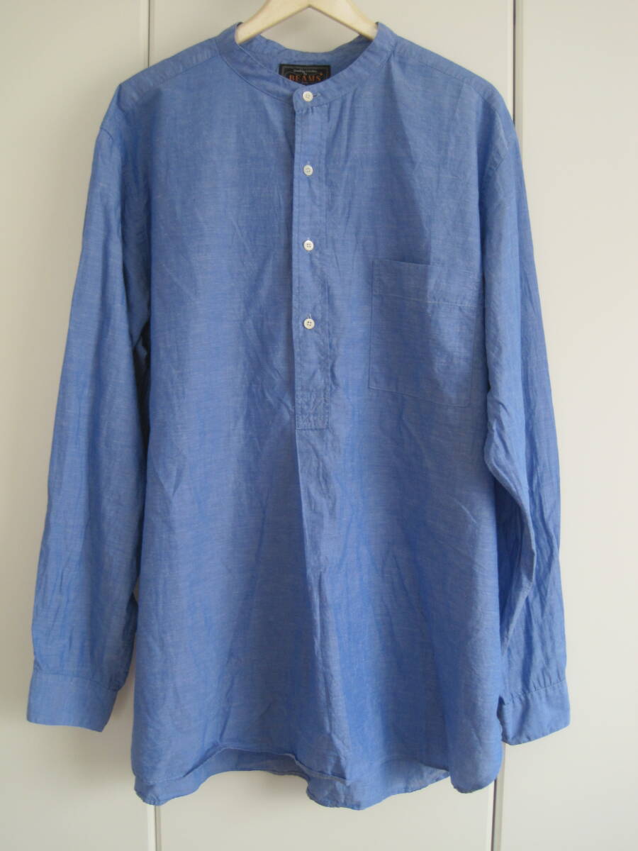 日本製 BEAMS PLUS バンドカラー コットンリネン プルオーバーシャツ XL拍卖