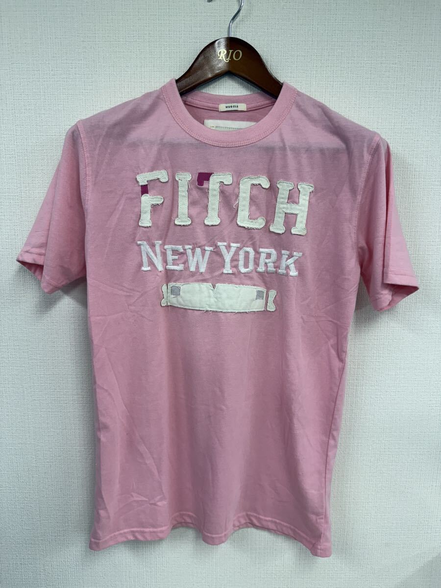 レア Abercronbie&Fitch アバクロンビー&フィッチ アバクロ メンズ Tシャツ サイズ L 半袖 ライト ピンク ストレッチ ビンテージ加工拍卖