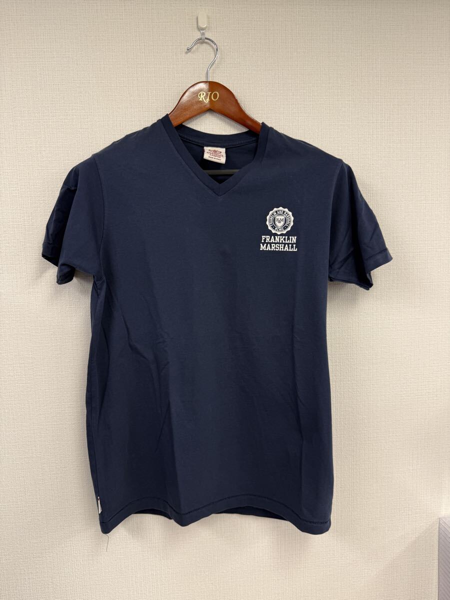 最終値下 セール FRANKLIN & MARSHALL フランクリン & マーシャル Vネック Tシャツ サイズ S ネイビー メンズ 紺色 ワンポイント拍卖