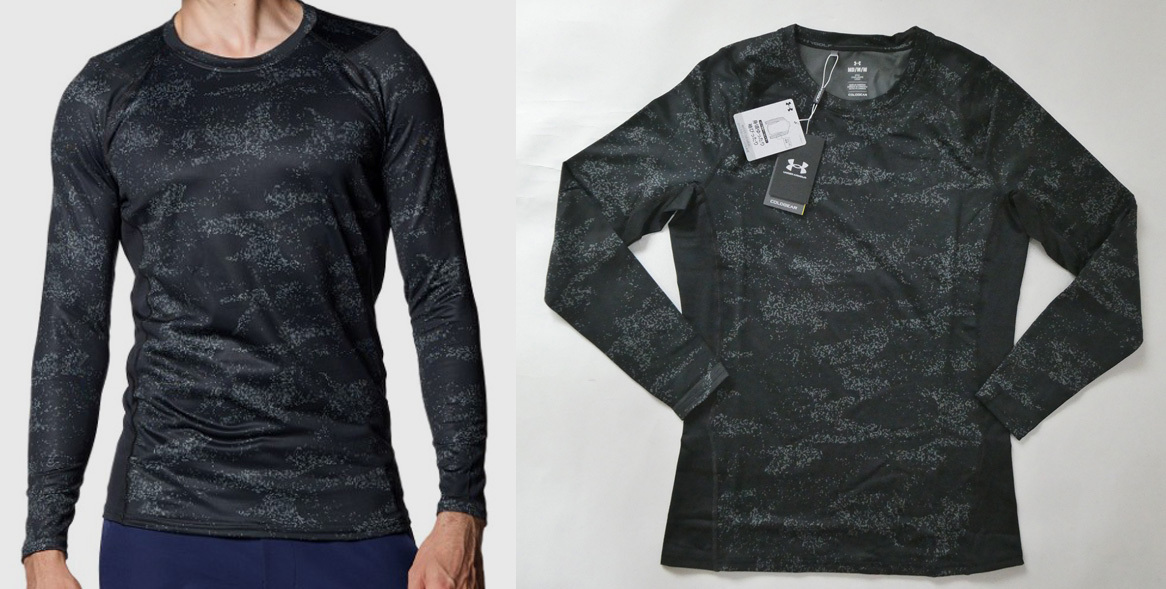 アンダーアーマー 新品!UAコールドギア ロングスリーブクルー シャツ XL黒系 送料無料 フィッティド拍卖