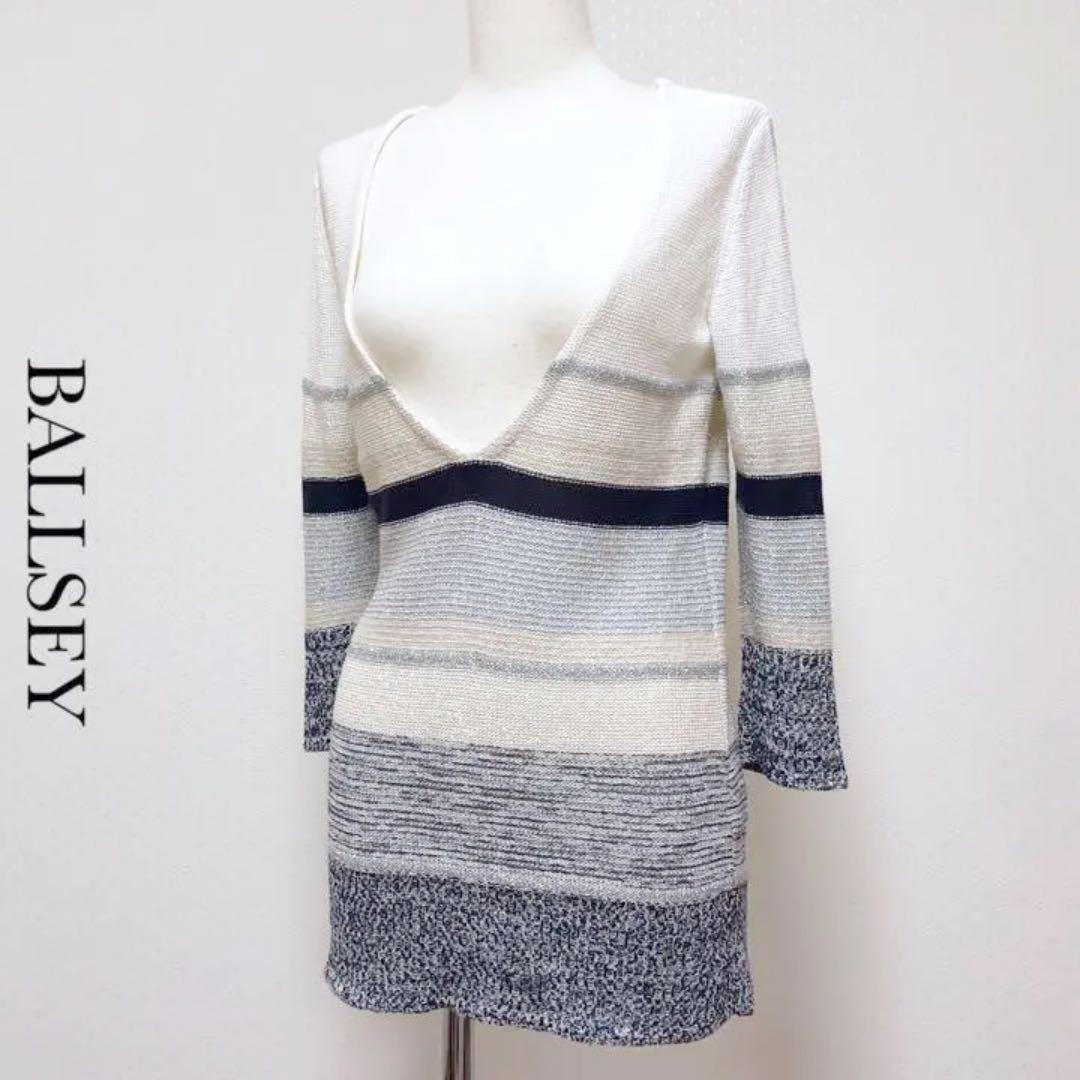 送料無料 美品 BALLSEY リネンコットン Vネック ロング ニット拍卖