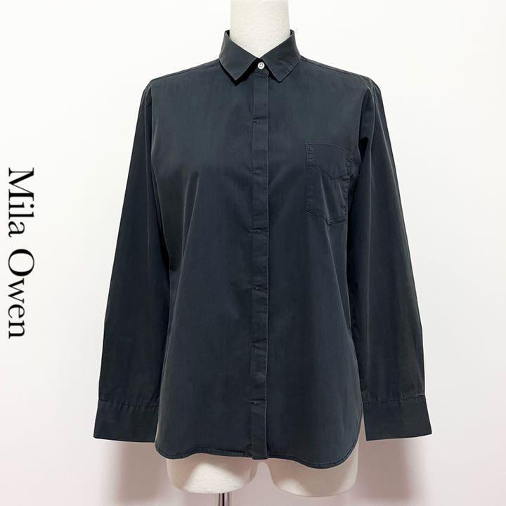 送料無料 美品 Mila Owen ミラオーウェン 長袖 コットン シャツ 黒拍卖
