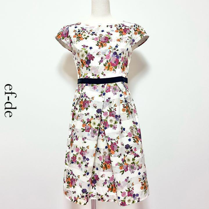 送料無料 美品 ef-de エフデ 花柄 フレア ワンピース拍卖