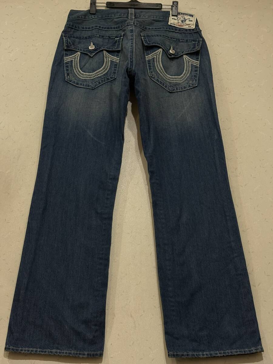 ※TRUE RELIGION トゥルーレリジョン STRAIGHT ロゴ刺繍 デニムパンツ 未裾直 インディゴ 米国製 大きいサイズ 36 BJBE.I拍卖