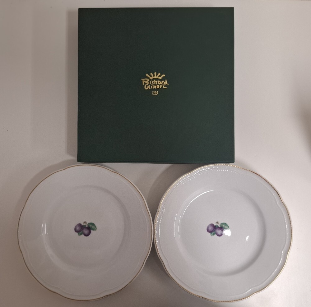 【貴重・未使用】RICHARD GINORI リチャード ジノリ 1735 大皿 2客 25cm ホワイト ブルーベリー ペア ディッシュ ラウンド 皿拍卖