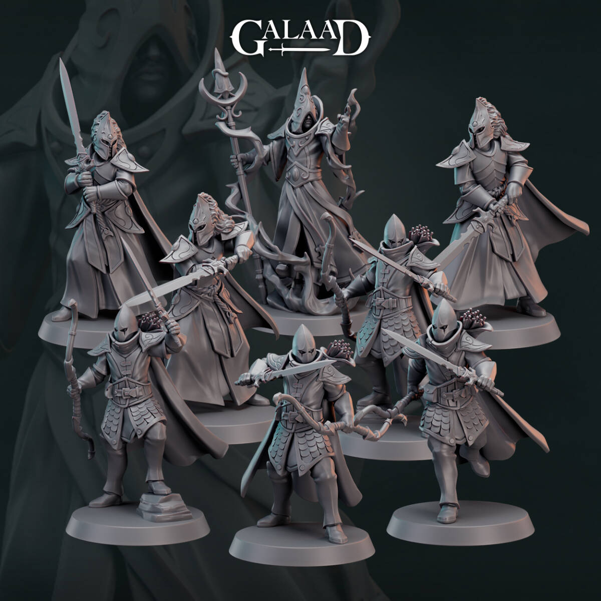 Galaad Miniatures | 2025年1月リリース エルフ8体set 32mm | 3Dプリント ミニチュア TRPG拍卖