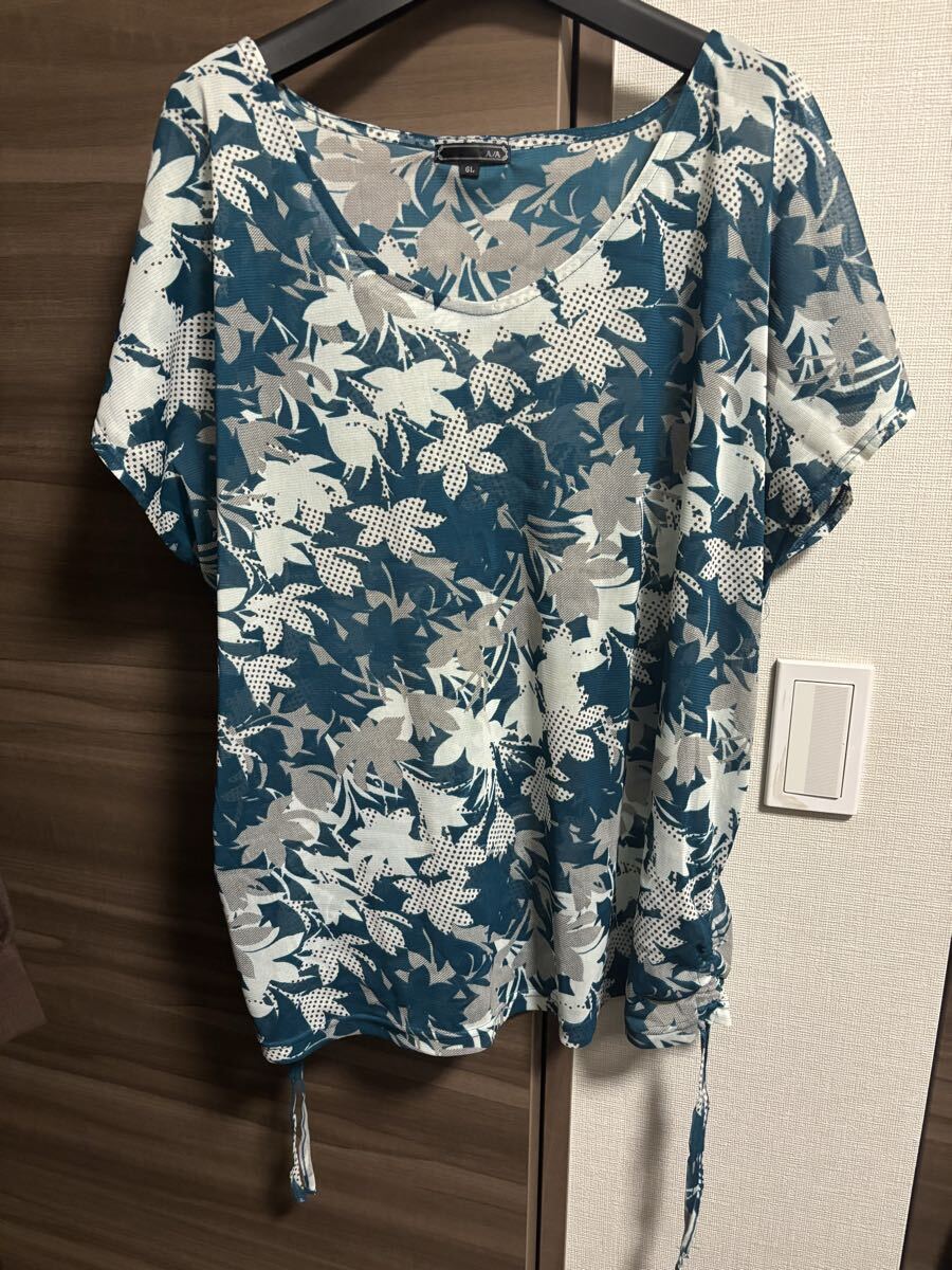 美品数回使用 6Lサイズ 身幅ゆったり 大きい ゆったり 花柄 Tシャツ カットソートップス 即決あり拍卖