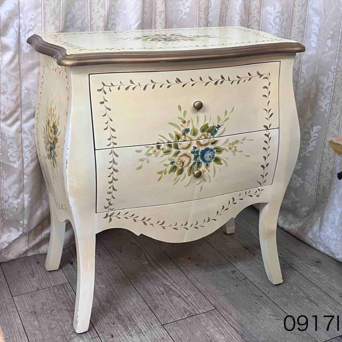 ★(志)ITALY/イタリア ハンドペイント サイドボード 2段チェスト 花柄 洋タンス 引出し 箪笥 検)ロイズ アンティークス ロココ調(I)0917I拍卖
