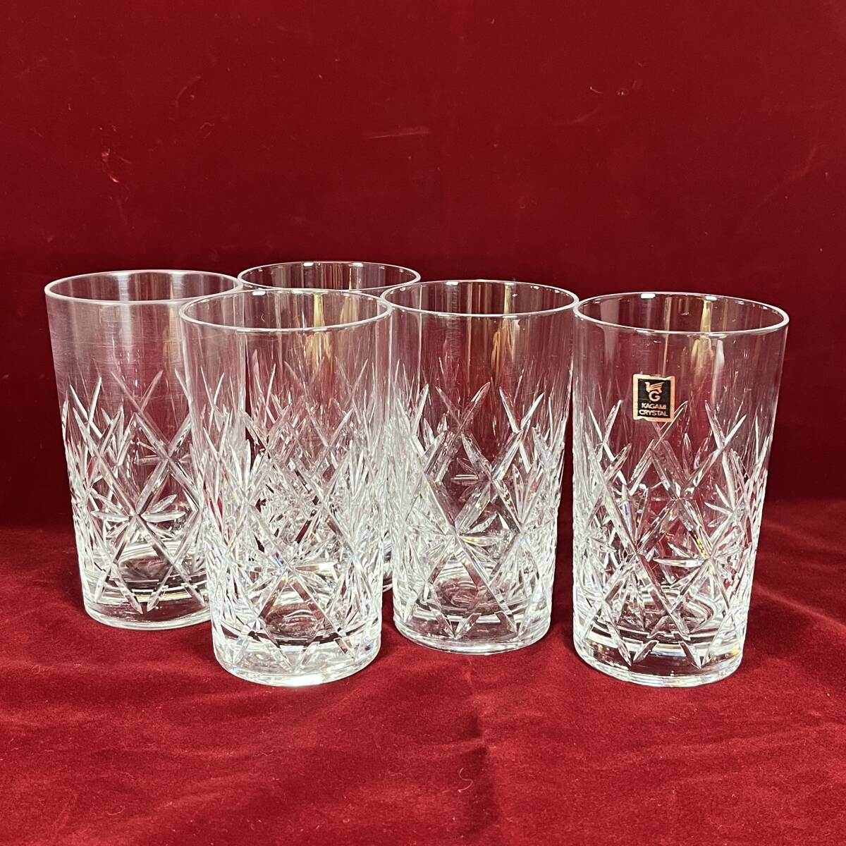 (志)【おまとめ】KAGAMI CRYSTAL/カガミクリスタル 切子グラス 5点 5客 セット GLASS タンブラー コップ カットグラス クリア/透明(o)0929G拍卖