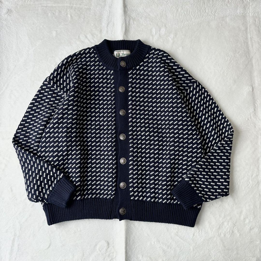 L.L.Bean エルエルビーン バーズアイ カーディガン ボレロ ニット セーター ネイビー拍卖