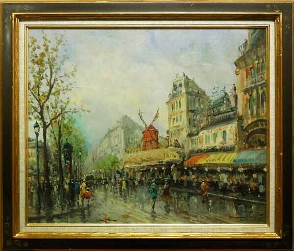 *模写*作者不詳 DEIMOND?デイモンド?外国風景画 ムーランルージュ キャンバスに油彩/肉筆原画/フランス・パリ・モンマルトル/絵画/油絵拍卖