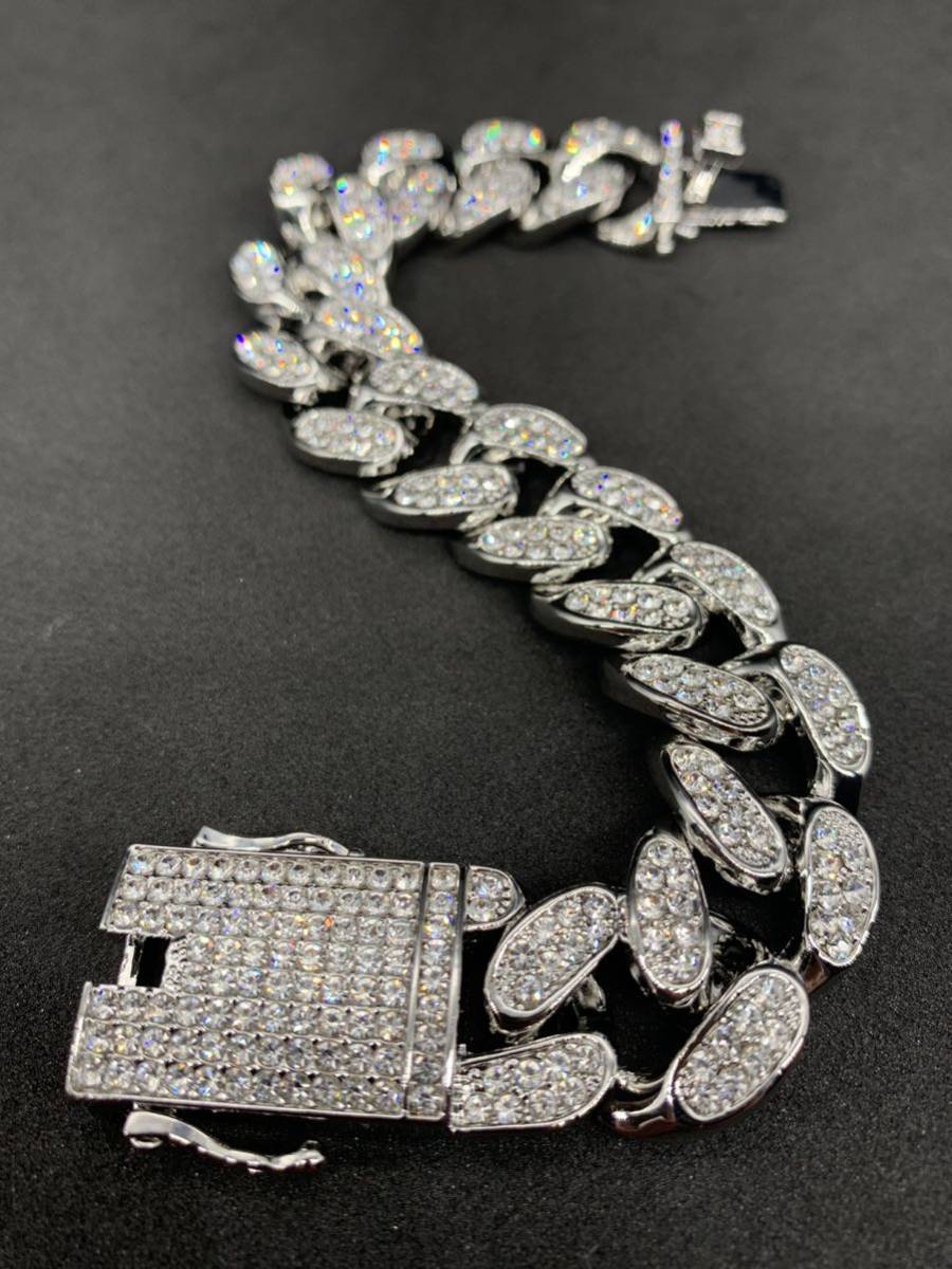 お洒落! シルバー マイアミキューバン チェーン ブリンブリン ブレスレット拍卖