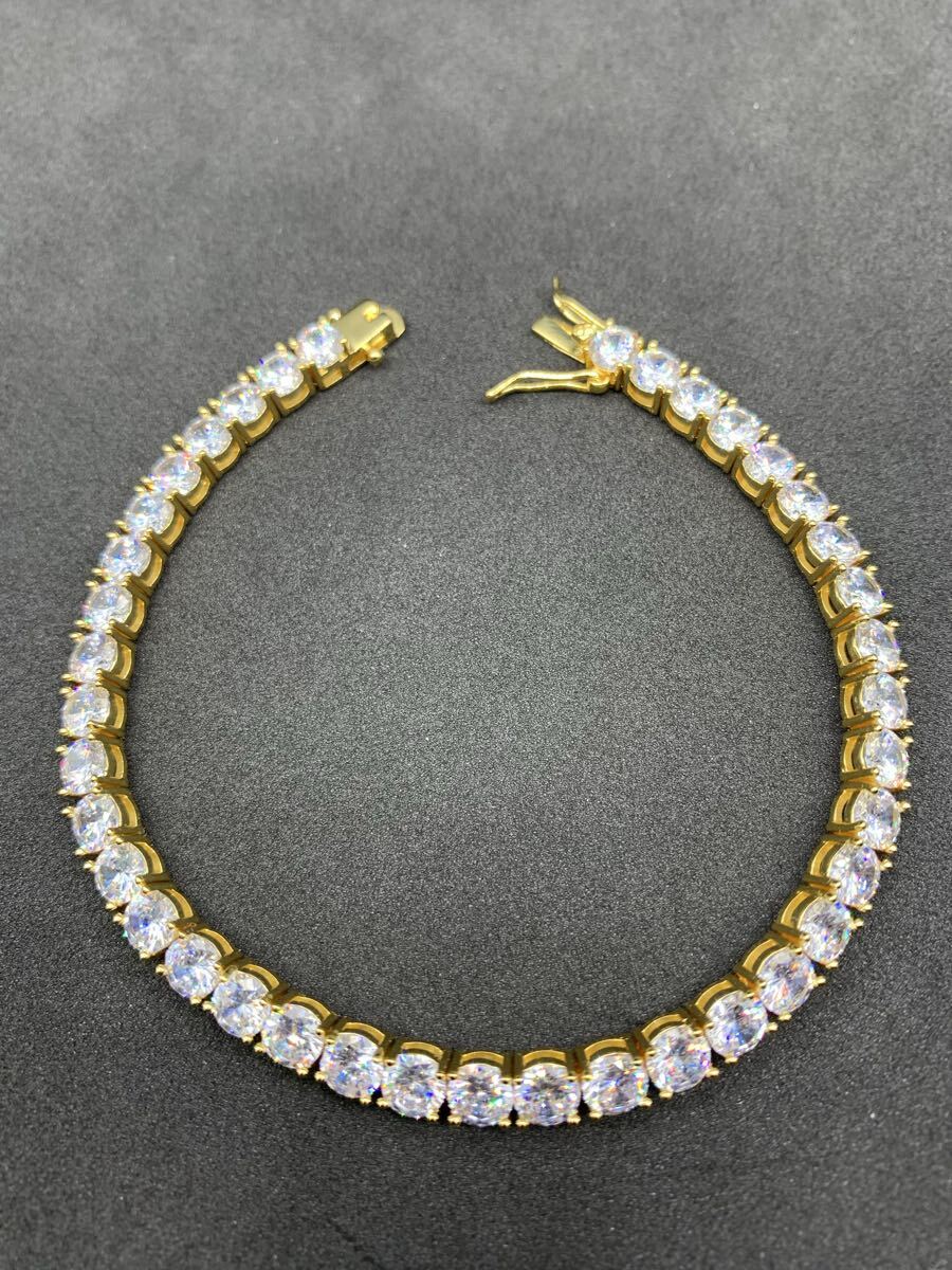 ゴールド ジルコニア テニスチェーン 豪華5㎜ ブレスレット ブリンブリン拍卖