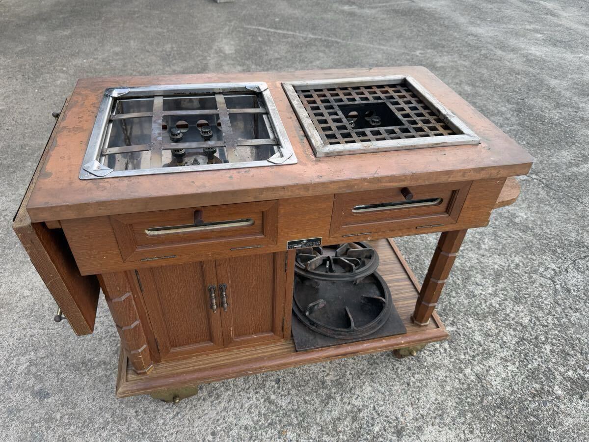 フランベワゴン NAGAHORI SHARYO 昭和家具W1345×D500×H800 移動式調理ワゴン サービスワゴン LPガス プロパンガス 業務用 パフォーマンス拍卖