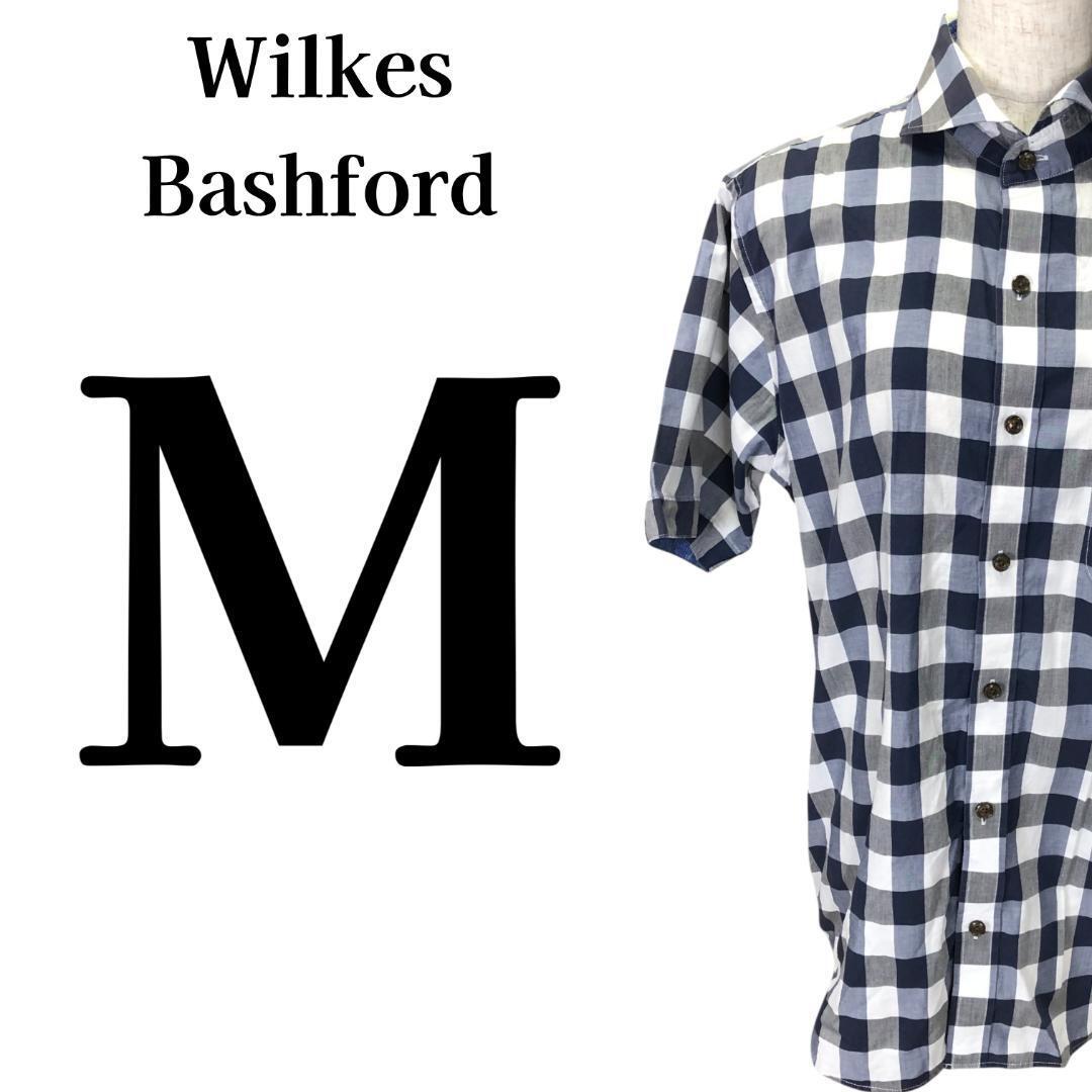 【メンズ美品】ウィルクス・バシュフォード タカキュー チェック柄 半袖シャツ M拍卖