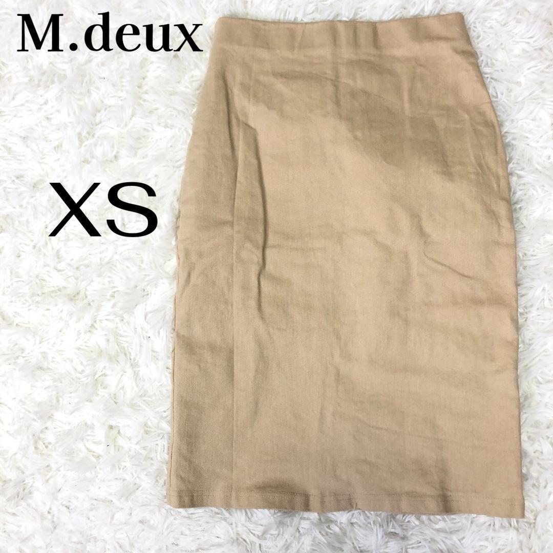 美品 エムドゥ M.deux ウエストゴム 膝丈 タイトスカート XS ベージュ拍卖