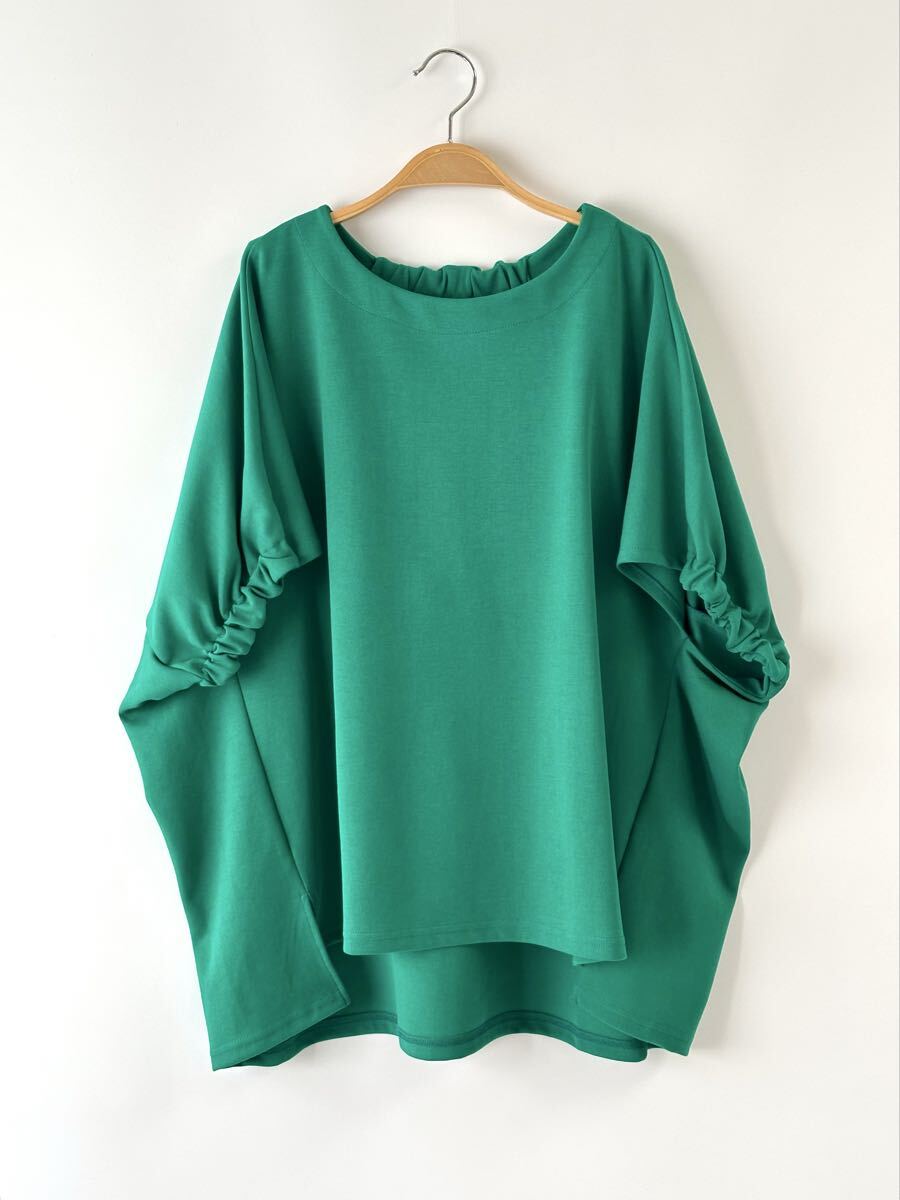 新品 ヘムカットギャザーデザイン チュニックトップス プルオーバー グリーン拍卖