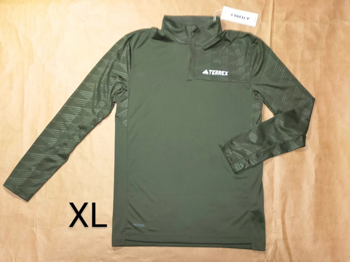adidas アディダス/TERREX マルチ ハーフジップ長袖Tシャツ オリーブ XL(IP4800 OLISTR)定価7500+税拍卖