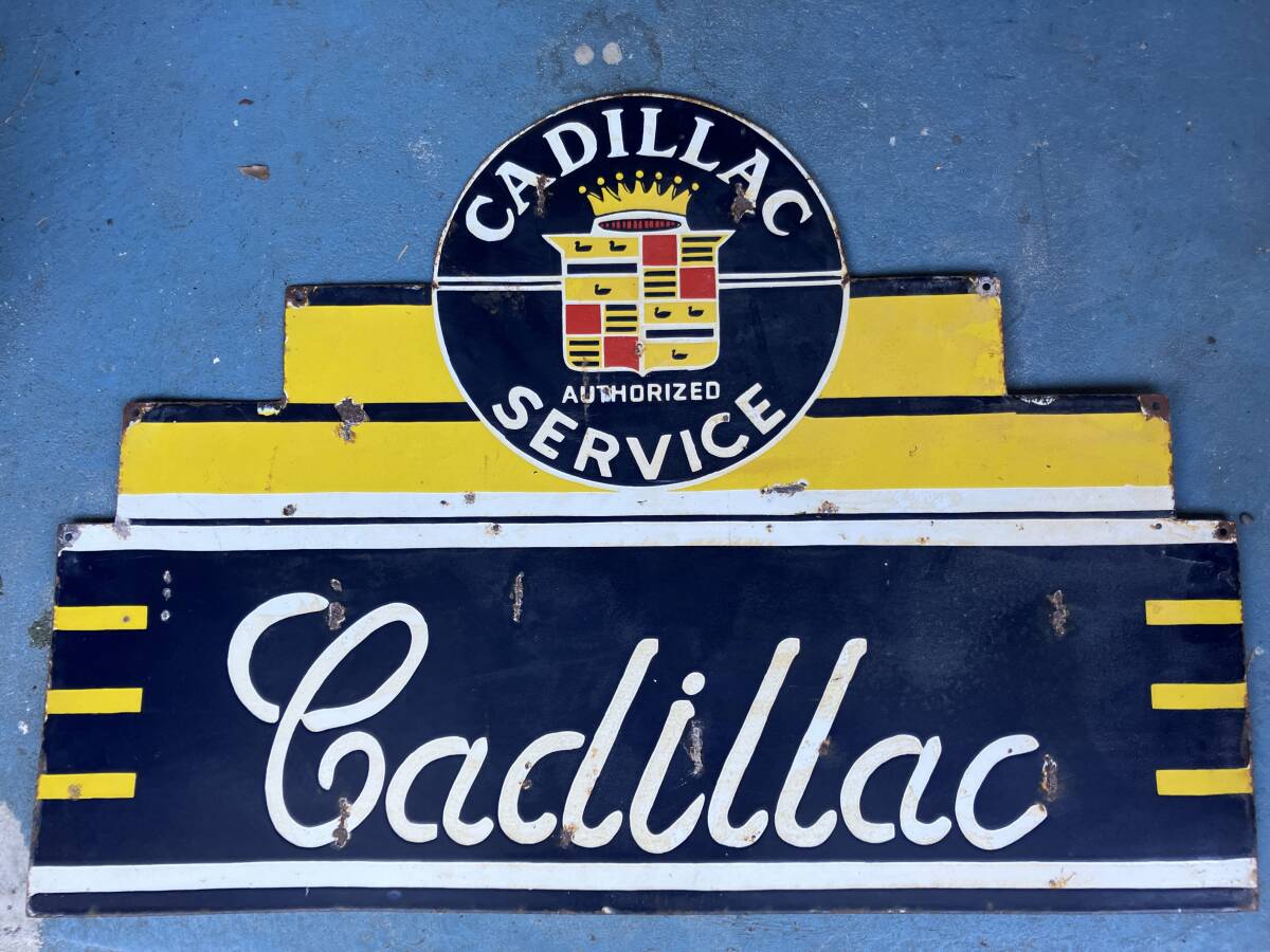 アメリカ 1930年代前半(?)、キャデラック大型ホーロー両面サイン拍卖