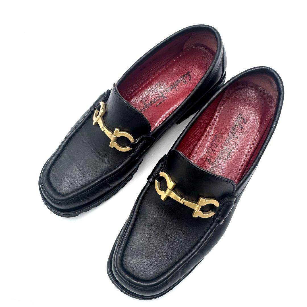 【美品】Ferragamo フェラガモ ガンチーニ ブラック ローファー 22.5㎝拍卖
