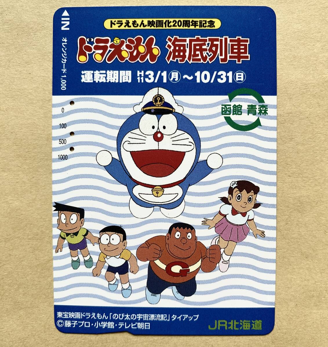 【使用済】 オレンジカード JR北海道 ドラえもん 海底列車 映画化20周年記念 東宝映画ドラえもん「のび太の宇宙漂流記」タイアップ拍卖