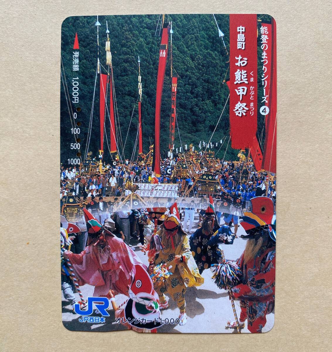 【使用済】 オレンジカード JR西日本 能登のまつりシリーズ④ 中島町 お熊甲祭拍卖