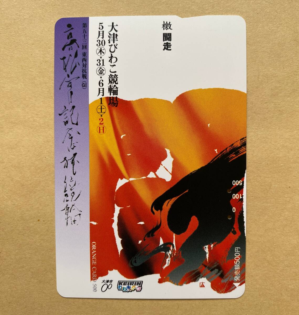 【使用済】 競輪オレンジカード JR西日本 第53回東西対抗戦(GⅠ) 高松宮記念杯競輪 大津びわこ競輪場拍卖
