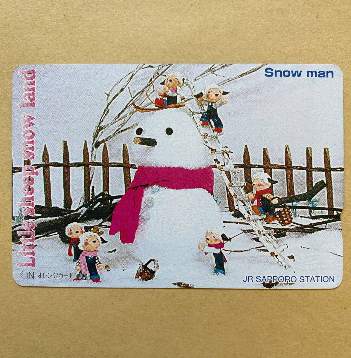 【使用済】 オレンジカード JR北海道 Little sheep snow land 雪だるま Snow man拍卖