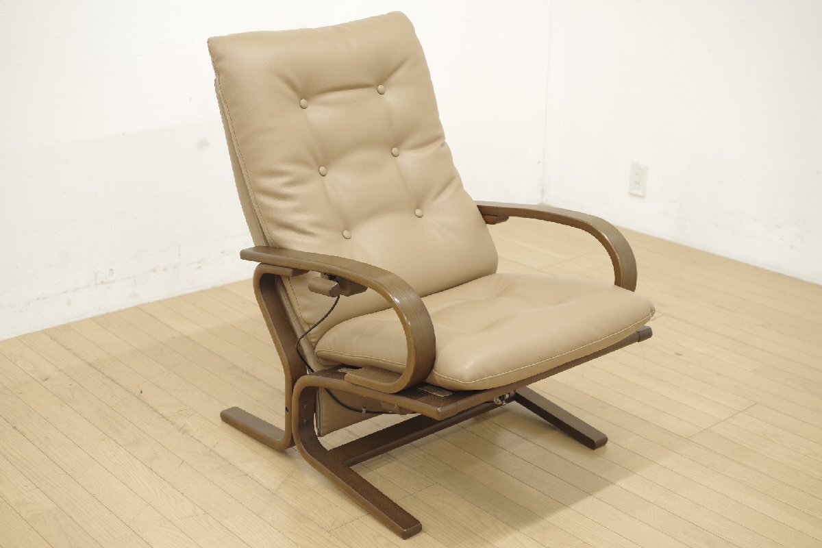 冨士ファニチア Agio アージオ 1人掛けソファ リクライニング 合皮 張り込み キャメル ベージュ オークフレーム パーソナルチェア 1P拍卖