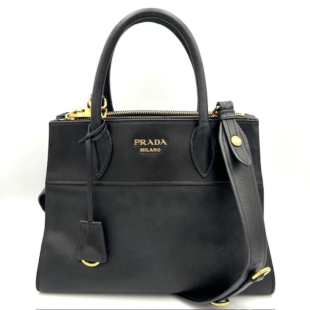 極美品 PRADA プラダ サフィアーノ ブラック 2Way ハンドバッグ ショルダー付き拍卖