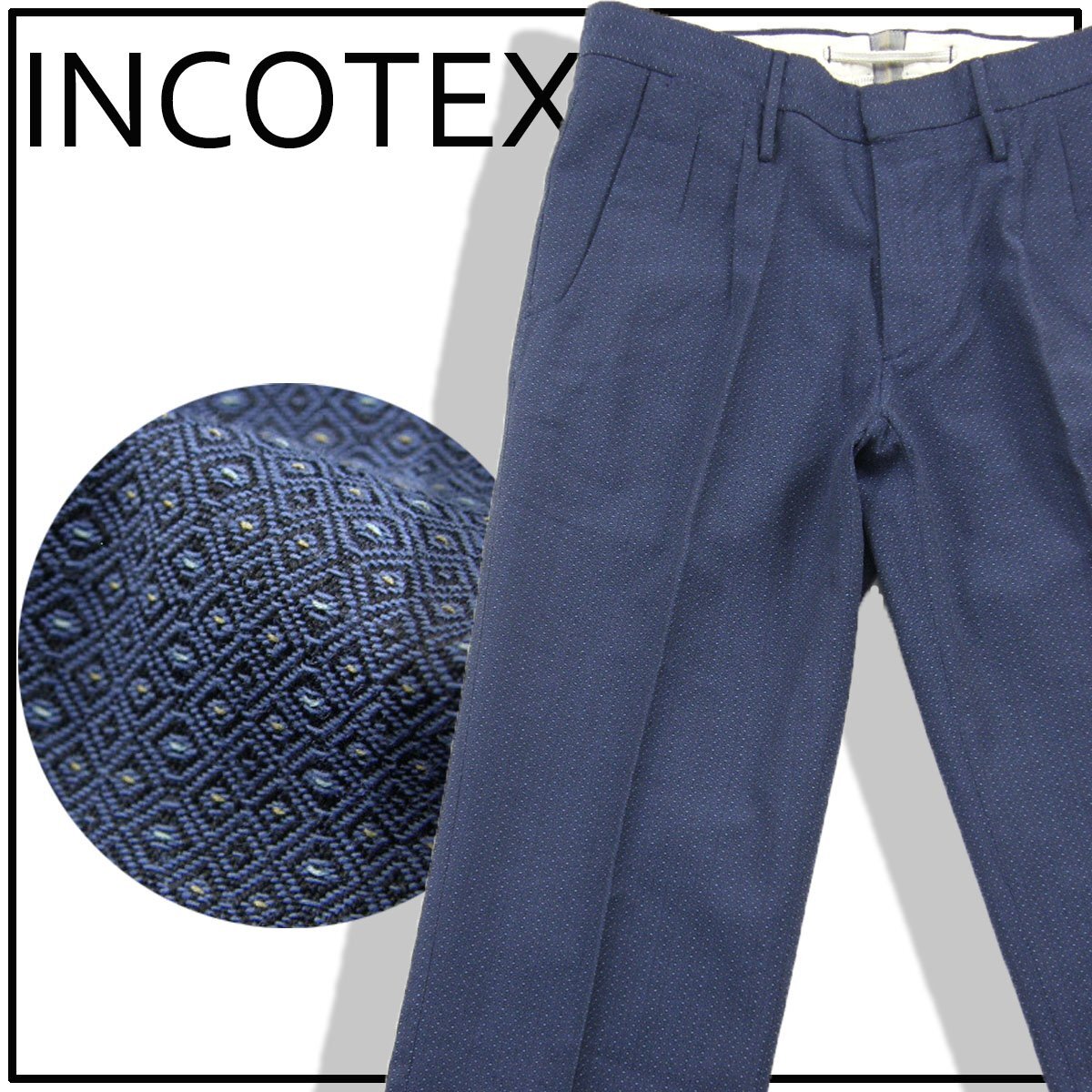 新品 INCOTEX インコテックス / 定価4.6万円 / 春夏 パンツ 清涼 / 44 / 青紺系 / 柄 ★272338拍卖