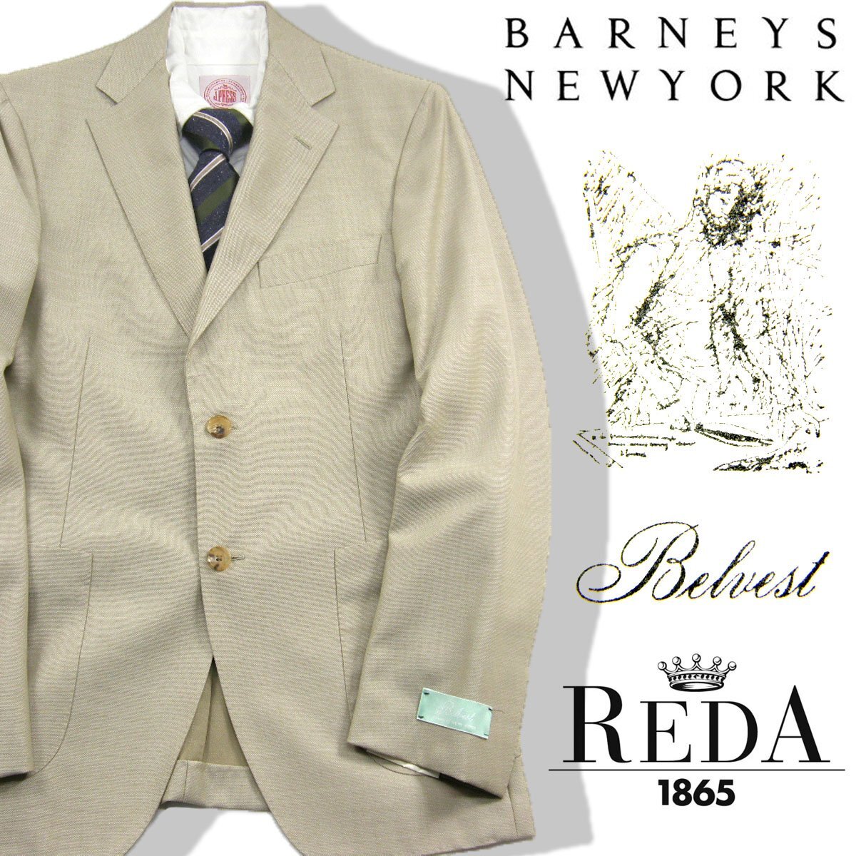 新品 【春夏】ベルベスト × バーニーズニューヨーク × REDA 【定価25万円 イタリア製】 スーツ 46 7R BARNEYS ★273222 Belvest拍卖