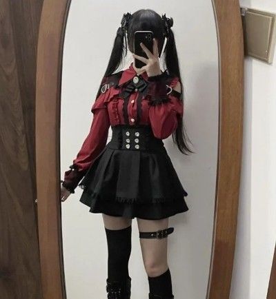 ゴスロリ ブラウス 赤 XL (S M L XL) スカート別 地雷 細身 ドレス拍卖