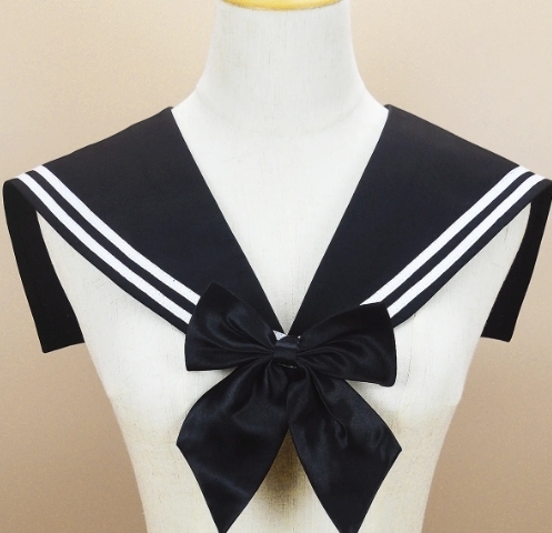 【新品】 付け襟 サテンリボン付き 襟 つけえり セーラー服 黒拍卖