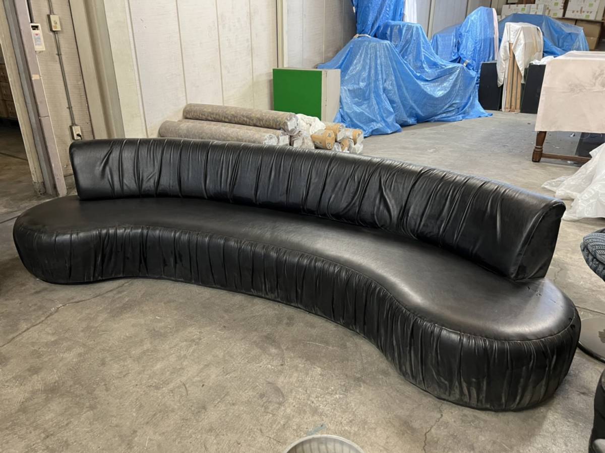 黒 合皮 フロアソファ 大型 295cm ロングソファ 店舗家具 業務用 パブ スナック キャバクラ ビニールレザー 群馬 ビーンズ拍卖