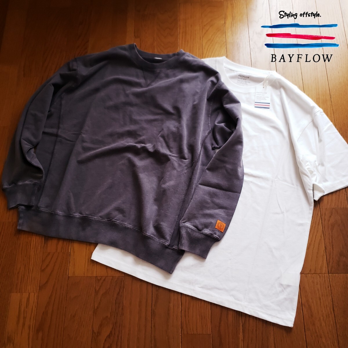 【新品】BAYFLOW Мサイズ レイヤード スウェット Tシャツ 2点セット チャコール ピグメント プルオーバー トレーナー ベイフロー拍卖