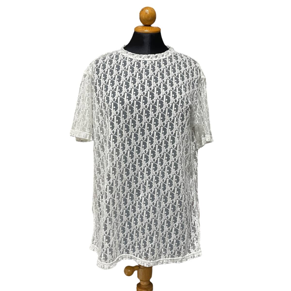 ◆中古品◆DIOR ディオール Oblique See Through Tee 923J615A0537 オブリーク総柄 シースルーTシャツ 半袖カットソー ホワイト Q97546NC拍卖