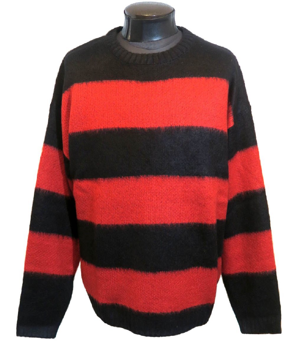 新品 Fサイズ パンキッシュ ボーダー ニット 赤黒 724800 BLACK×RED メンズ セーター レッド パンク ロック ヴィジュアル系 ハロウィン拍卖
