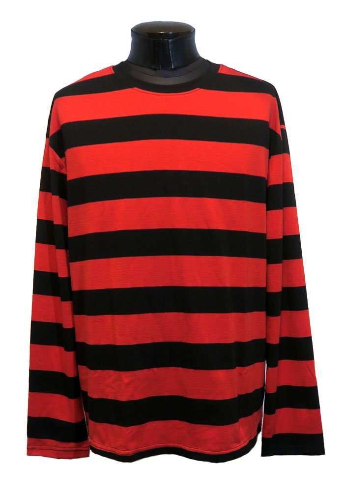 新品 Lサイズ ボーダー Tシャツ 長袖 赤 黒 1106 レッド ブラック ドロップショルダー パンクロック ヴィジュアル ロカビリー ヒップホップ拍卖