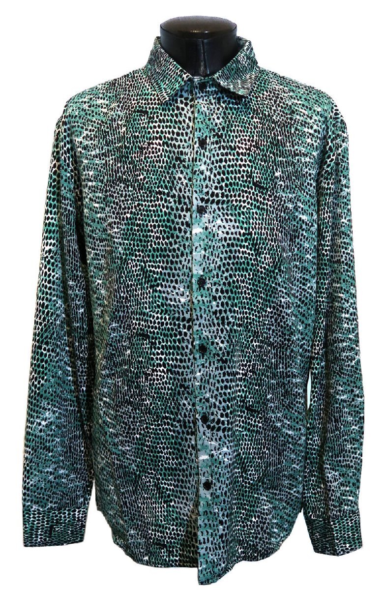 新品 XLサイズ ヘビ柄シャツ 長袖 パイソン柄 緑 グリーン 1318 メンズ 柄シャツ パンク ヘビメタ ロック ヴィジュアル系 豹柄 ゼブラ拍卖