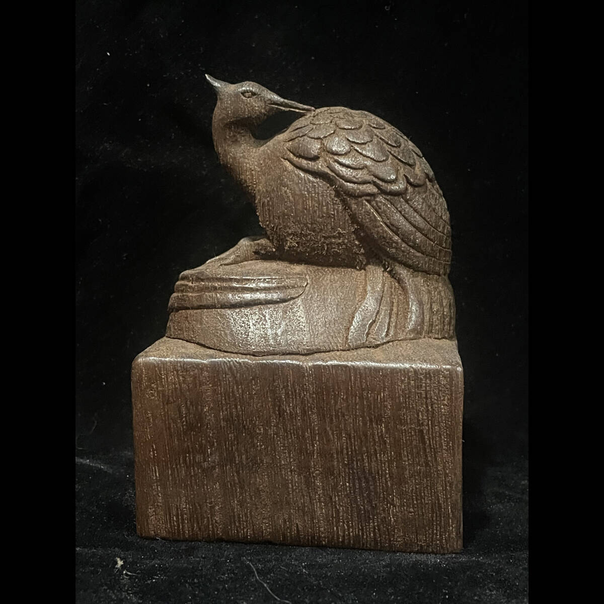 9_YF0095【惠】人間国宝 古代木工芸品 【清代の老沈香鳳凰璽式印章です】彫刻品 中国古美術 中国骨董 時代物 本物 珍品旧蔵 伝世家珍拍卖