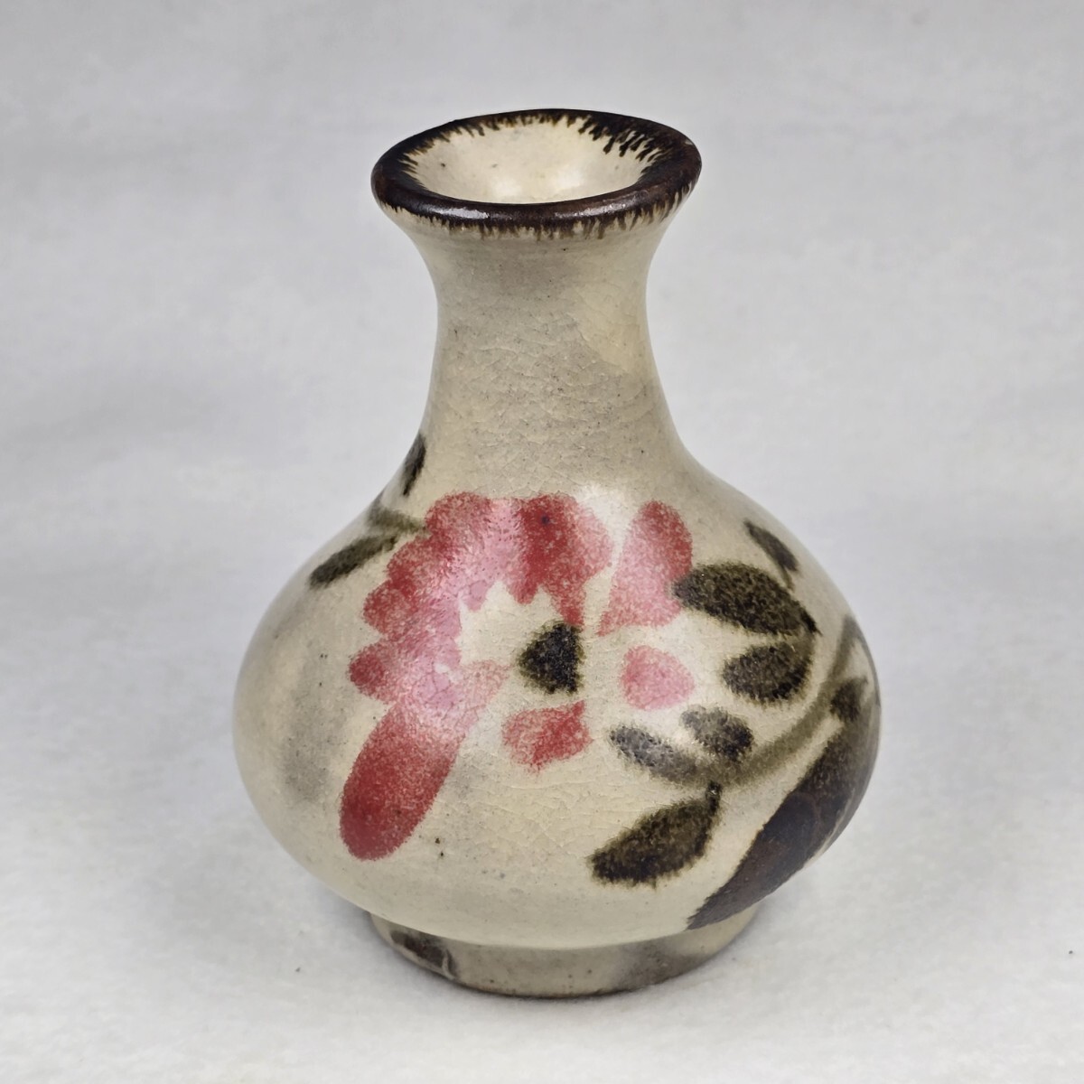 古酒器 中国古磁 磁州窯 鉄絵褐色 点赤 花卉紋 玉壺春 酒瓶 花瓶 激安拍卖