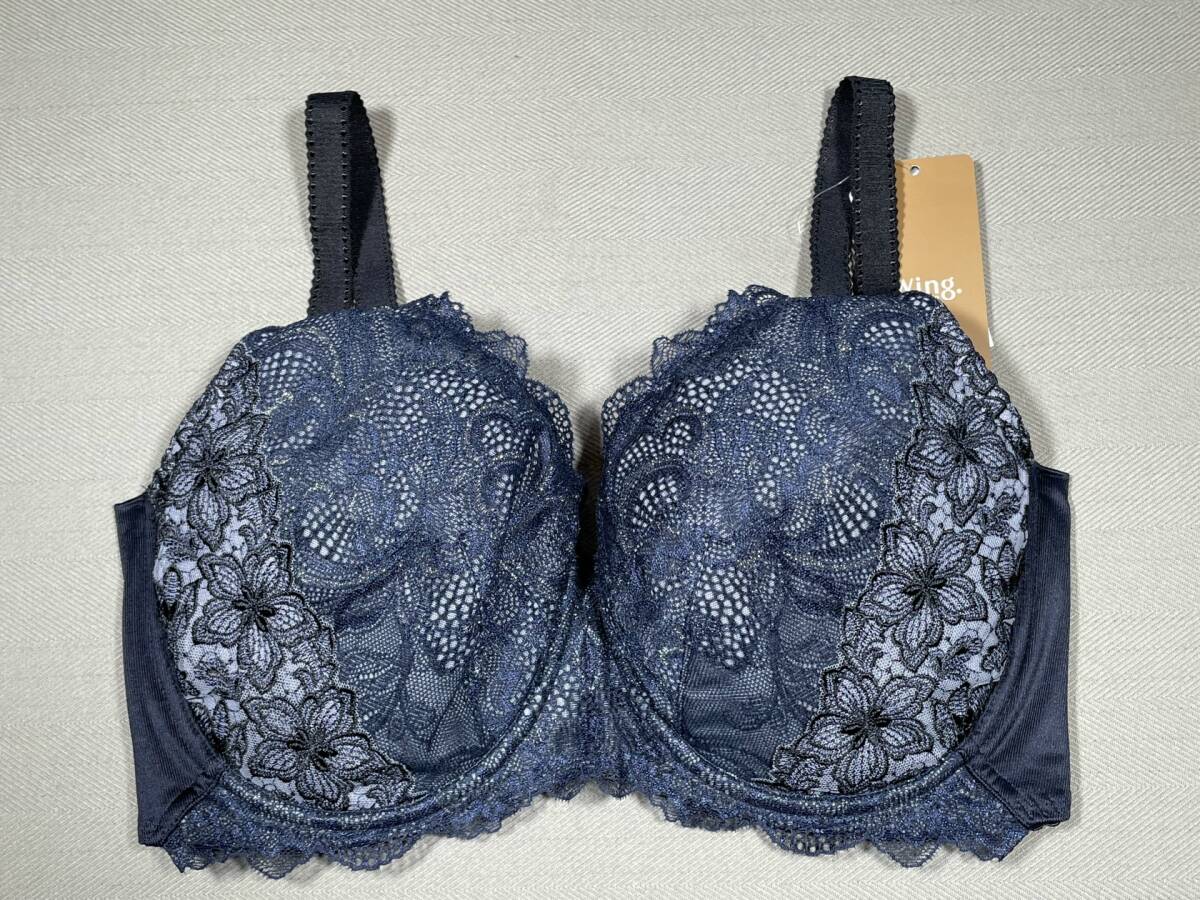 新品 定価7370円 ワコール ウイング レシアージュ G80 レース フルカップ ミニマイザー ブラジャー ネイビー ブルー wacoal wing lesiage拍卖