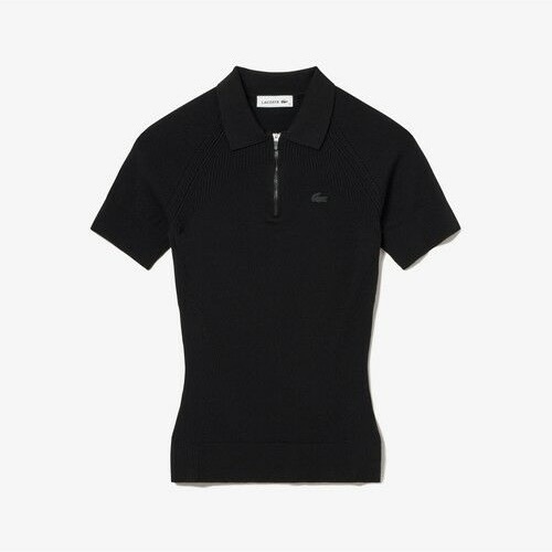 国内正規品 ラコステ ニットジップポロシャツ 黒 ブラック 34 (Sサイズ ) 半袖ニット 拍卖