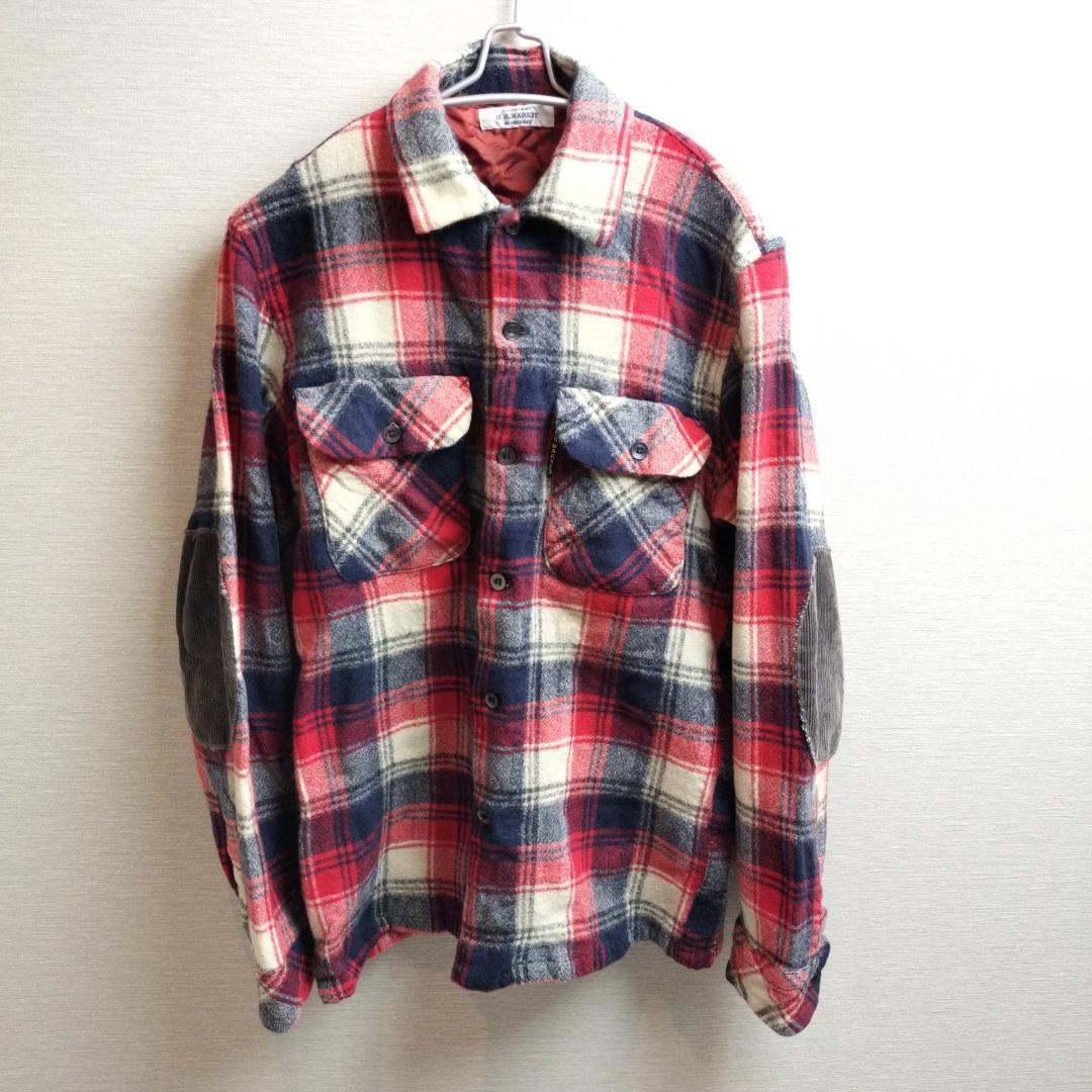 ハリウッドランチマーケット チェック ウールシャツ エルボーパッチ 日本製拍卖
