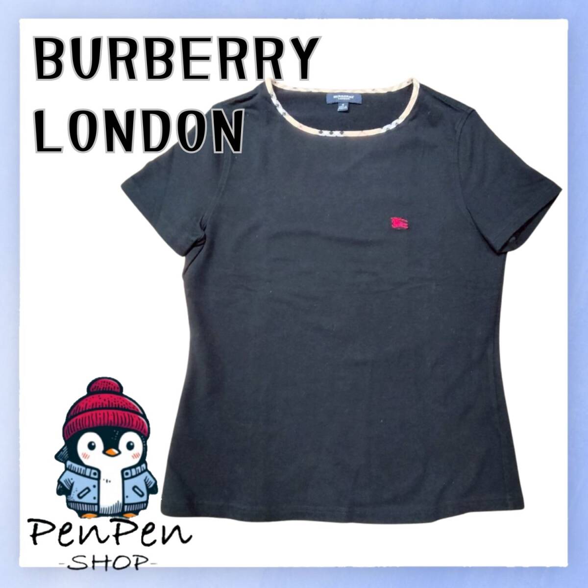 ストレッチ BURBERRY LONDON バーバリー ロンドン レディース 半袖 Tシャツ ブラック ノバチェック Sサイズ カットソー ブランドTシャツ拍卖