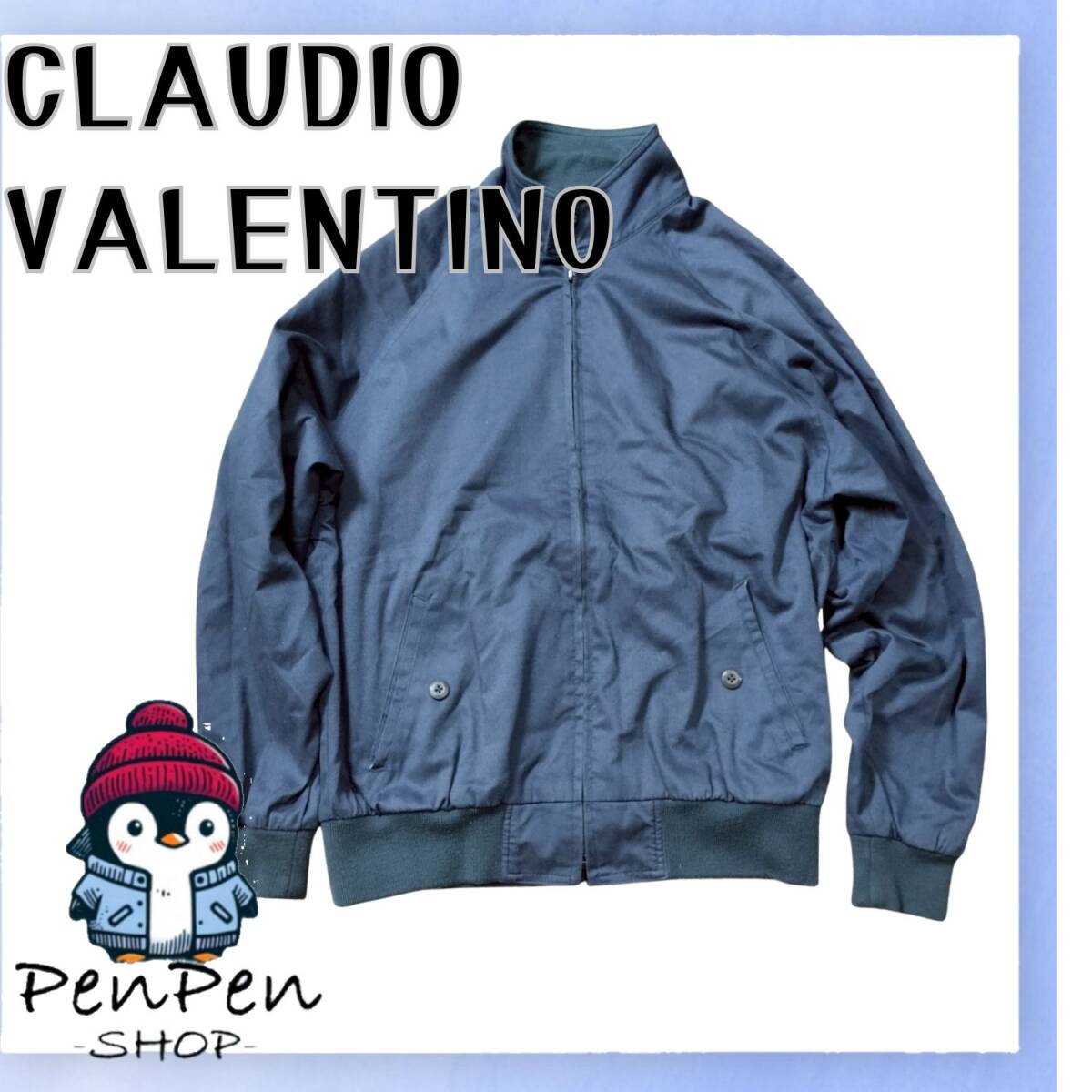 CLAUDIO VALENTINO クラウディオバレンチノ メンズ ブルゾン ジャケット ジャンパー ネイビー 裏地チェック柄 Lサイズ ライトアウター拍卖