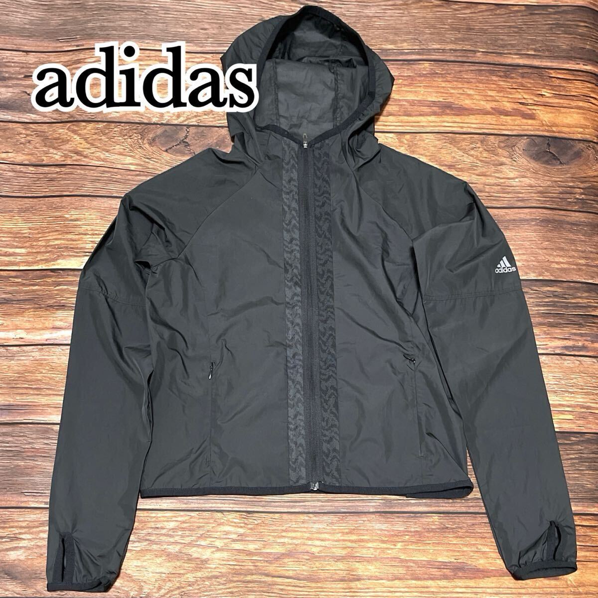 adidas アディダス レディース ウインドブレーカー ナイロンジャケット ジャケット ブルゾン アウター ポケット付 黒 ブラック Sサイズ S拍卖