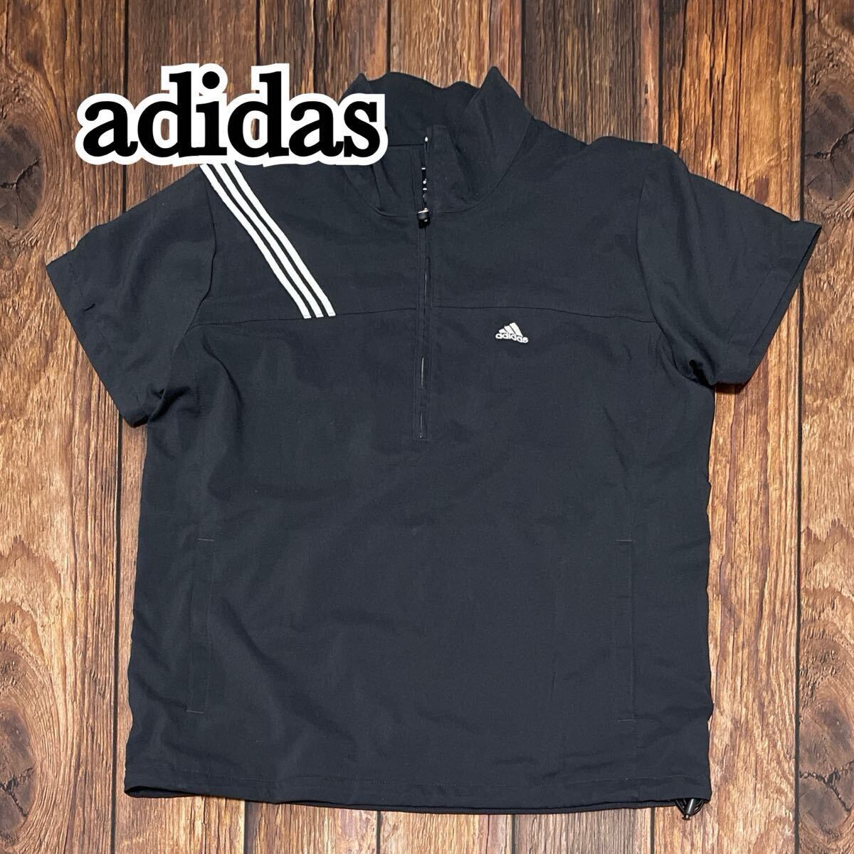 adidas アディダス メンズ ハーフジップ ゴルフウェア GOLF トップス 半袖 スポーツ スポーツウェア 黒 ブラック Mサイズ M 拍卖